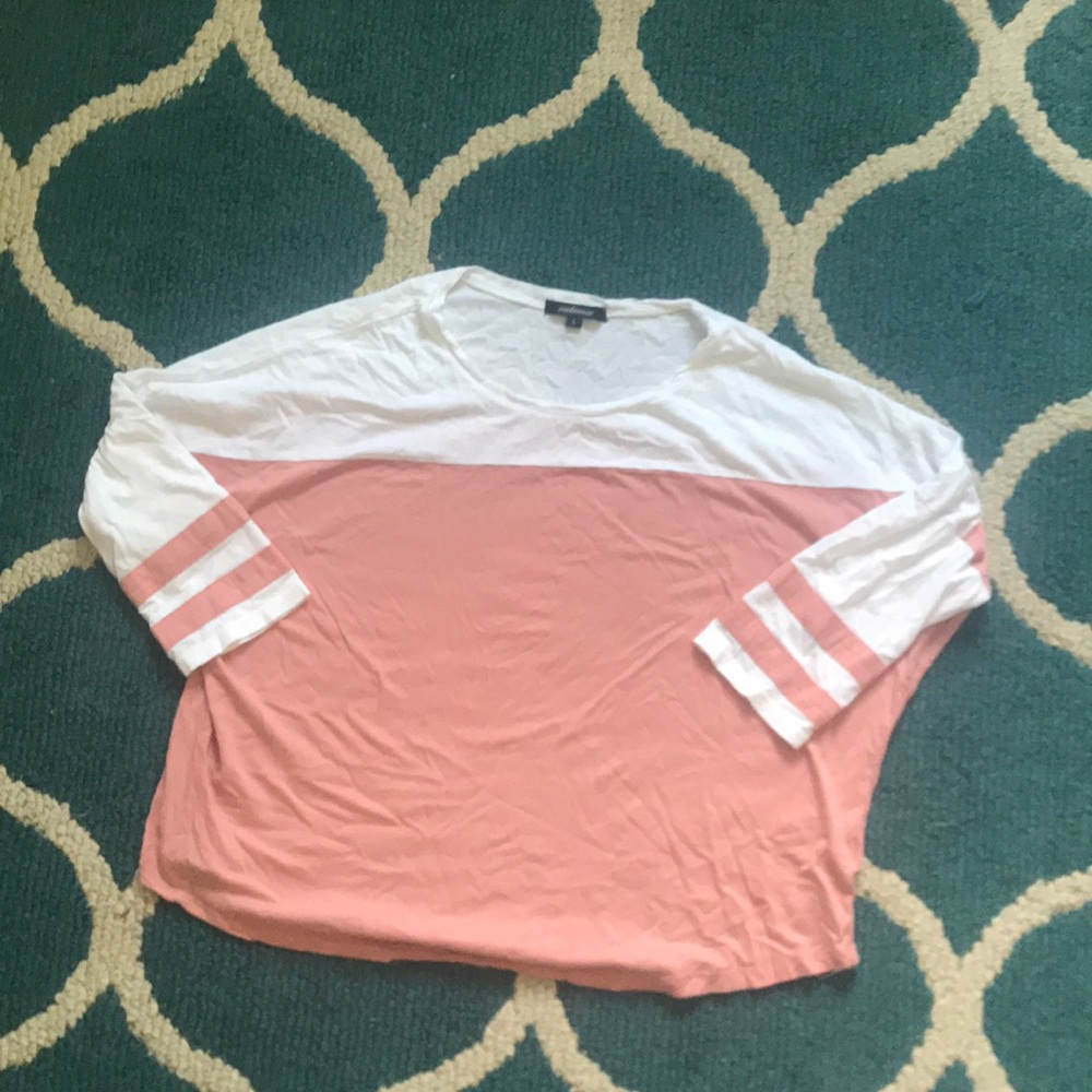 Pink and white mid sleeve tee large